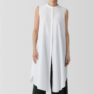 Eileen Fisher Silk Sleeveless Full Button Midi Dress M Mandarin Collar Side Slit